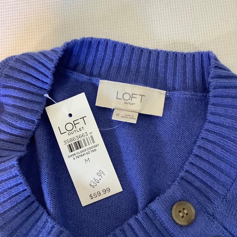 Loft Outlet Womens Royal Blue Button Shoulder Crew Neck Sweater M 35863663BT